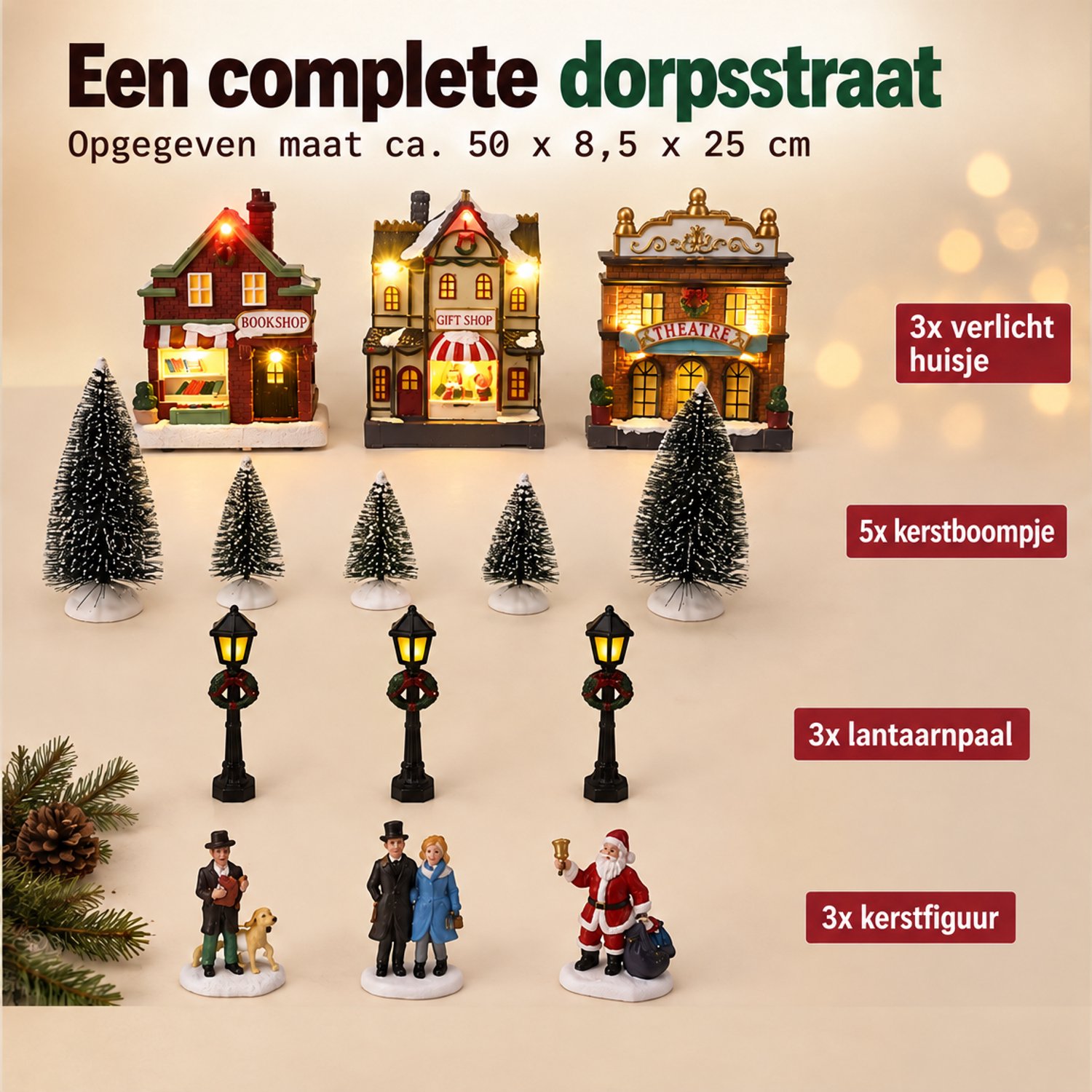 Levano Kerstdecoratie voor Binnen Set van 14 - Kerstverlichting op Batterij - Kersthuisjes met Verlichting - Kerstdorp Figuren - Kerstfiguren Binnen - Kerst Tafel Decoratie - Kerstboompjes Miniatuur - Kersttafereel - Winterdorp - Kerst Village – foto 3