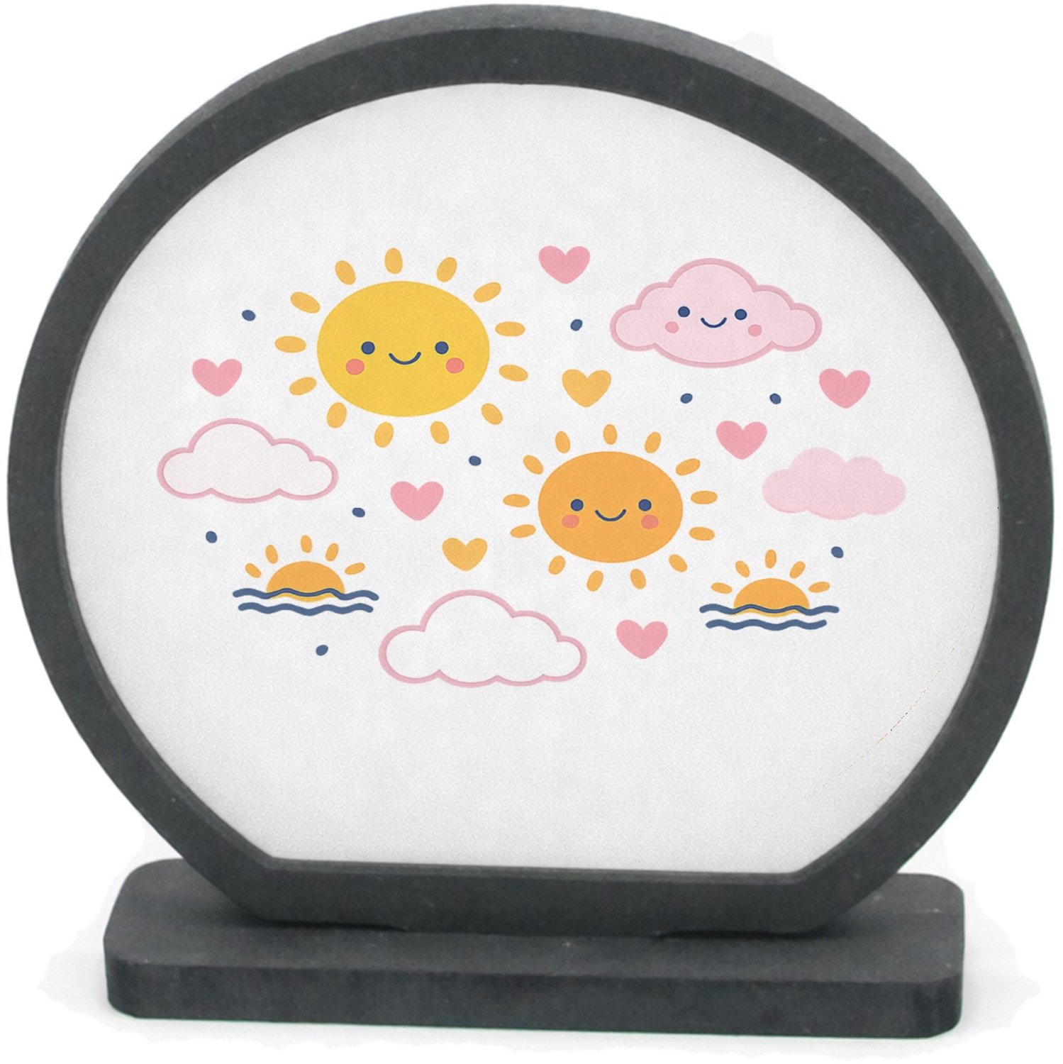 Mr Cadeautjes Houten fotolijst rond met MDF inleg - design Speelse regendag met vriendelijke weer-icoontjes | cadeau Wit