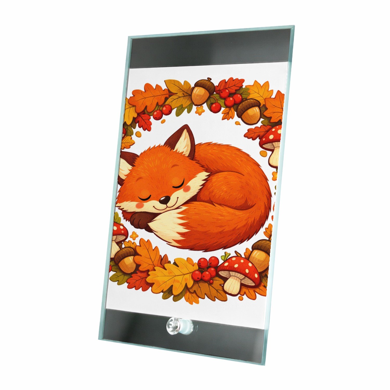 Mr Cadeautjes Glasframe 15 x 23 - design Slapende vos in herfstbladeren | cadeau Wit