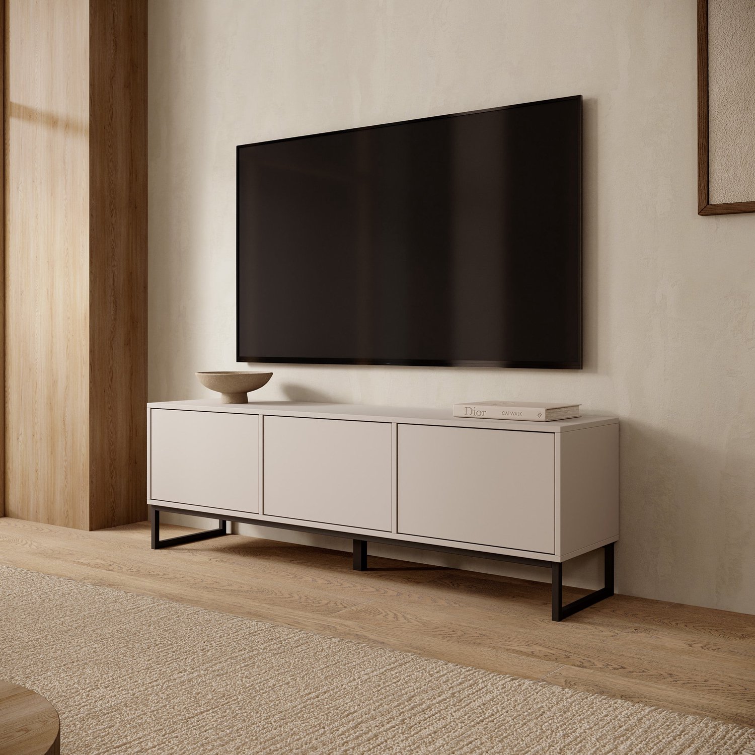 MEUBELLA Cavero - TV-Meubel - Beige - 157x37x50 cm