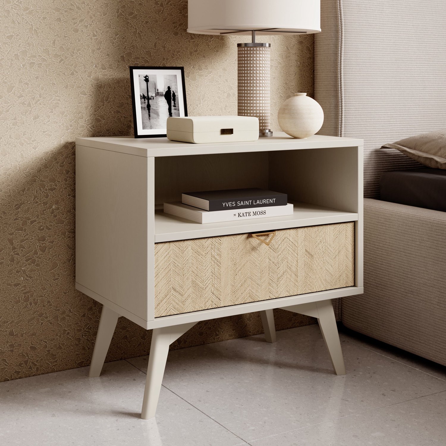 MEUBELLA Nachtkastje Essence - Beige - Licht eiken