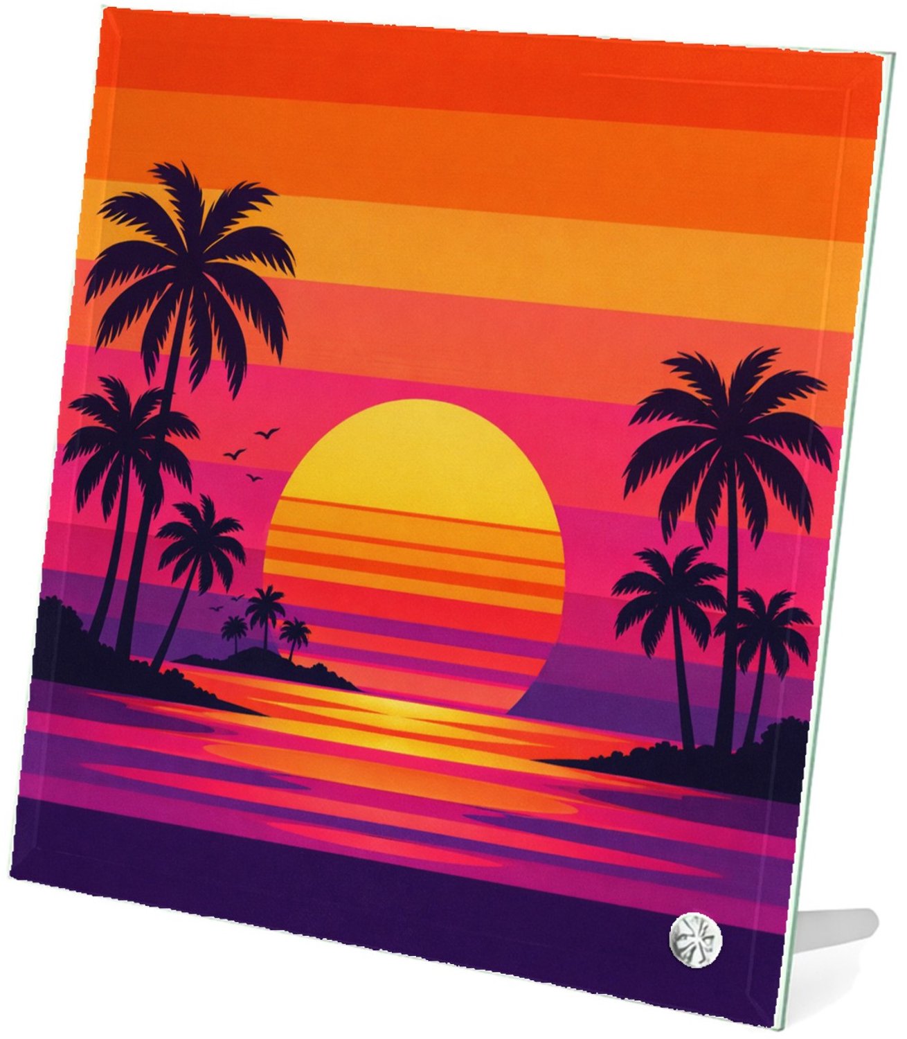 Mr Cadeautjes Glasframe 20 x 20 - design Retro zonsondergang met palmen | cadeau Wit