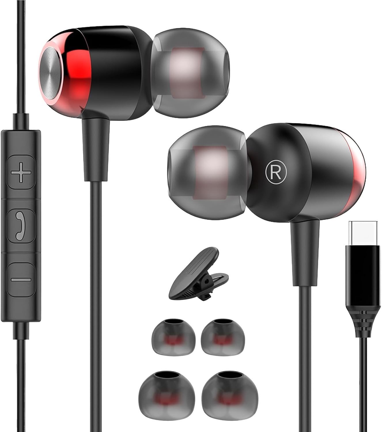 USB C-hoofdtelefoon met kabel - Zwart - Maat S - Ergonomisch In-Ear Ontwerp - Voor Smartphones en Tablets
