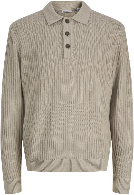 Beige gebreide polotrui van Jack & Jones met kraag en drie knopen.