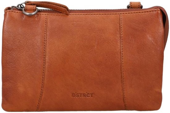 Cognackleurige, leren DSTRCT crossbodytas met ritssluiting.