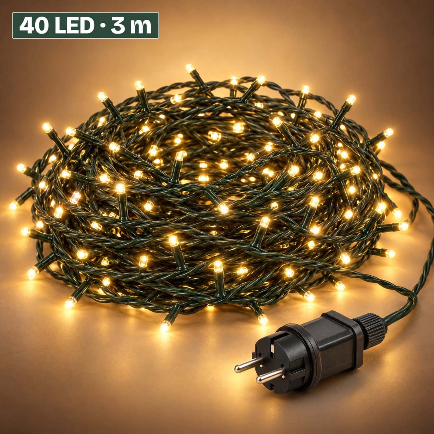 Levano Kerstverlichting Buiten 40 LED 3 m Warm Wit - Lichtsnoer voor Binnen en Buiten - Kerstlampjes met Stekker - Kerstboomverlichting - Lichtslinger - Kerstlichtjes - Lichtketting - Kerstversiering - Timer - Lichtfuncties - Geheugen