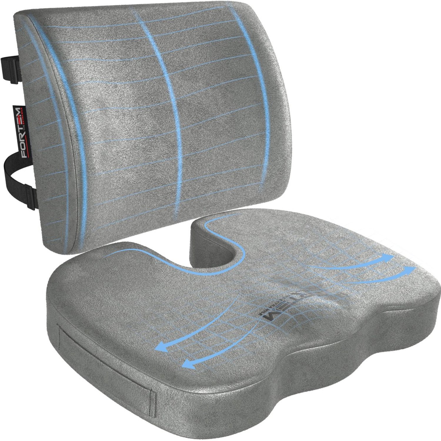 Duraxl Zitkussen - Memory foam - Lendensteun Grijs