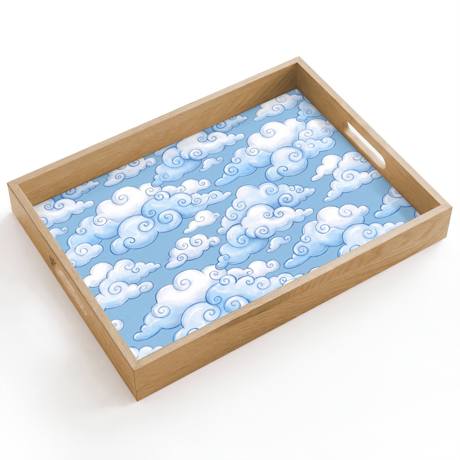 Dienblad hout 40x30 cm - Schootdienblad - Wolken - Patroon - Hemel - Illustratie - Wit - Borrelplank rechthoek - Plateau dienbladen