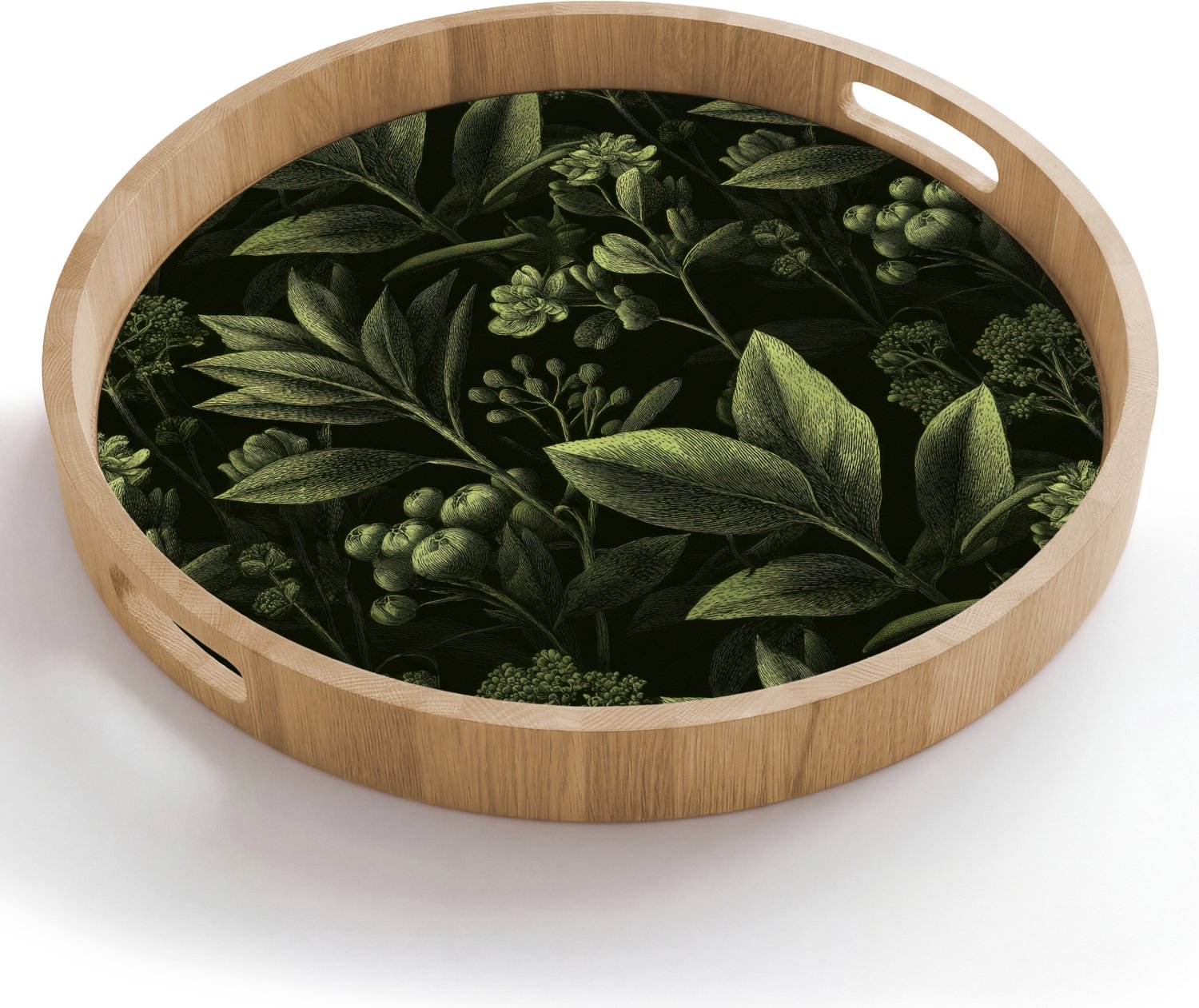 Dienblad rond 50x50 cm - Schootdienblad hout - Klassiek - Donker - Botanisch - Planten - Borrelplank rechthoek - Plateau houten dienbladen