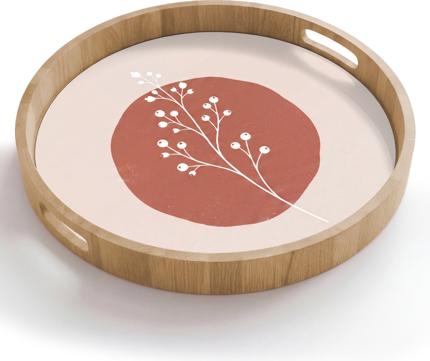 Dienblad rond 50x50 cm - Schootdienblad hout - Plant - Tak - Abstract - Modern - Wit - Borrelplank rechthoek - Plateau houten dienbladen