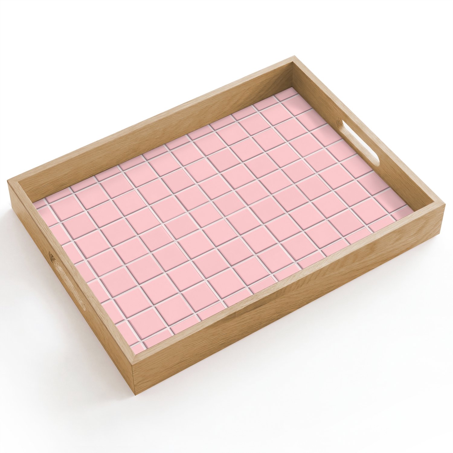 Dienblad hout 40x30 cm - Schootdienblad - Patroon - Tegel - Pastelroze - Borrelplank rechthoek - Plateau dienbladen