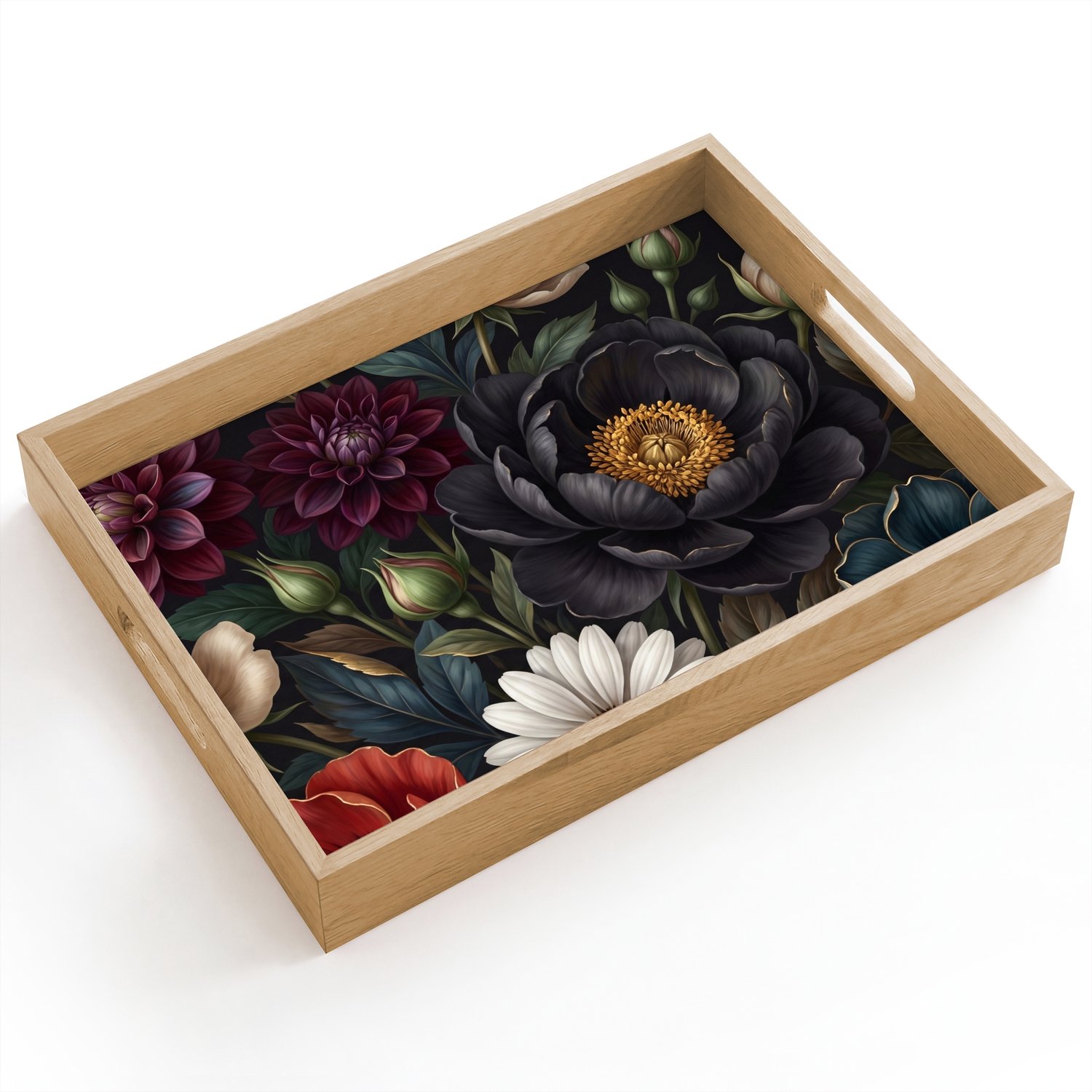 Dienblad hout 40x30 cm - Schootdienblad - Bloemen - Boeket - Natuur - Klassiek - Weelderig - Borrelplank rechthoek - Plateau dienbladen