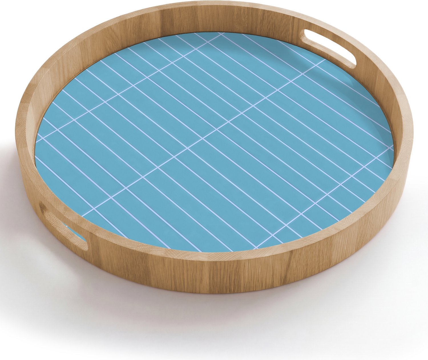Dienblad rond 50x50 cm - Schootdienblad hout - Tegel - Langwerpig - Patroon - Blauw - Borrelplank rechthoek - Plateau houten dienbladen
