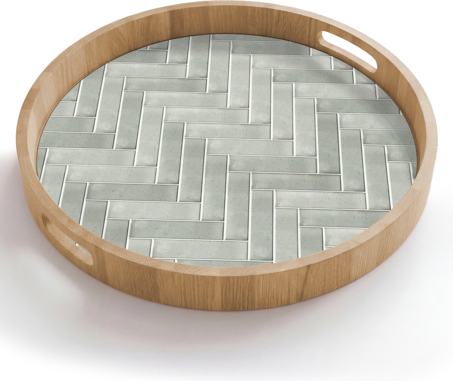Dienblad rond 50x50 cm - Schootdienblad hout - Visgraat - Wandtegel - Grijs - Borrelplank rechthoek - Plateau houten dienbladen
