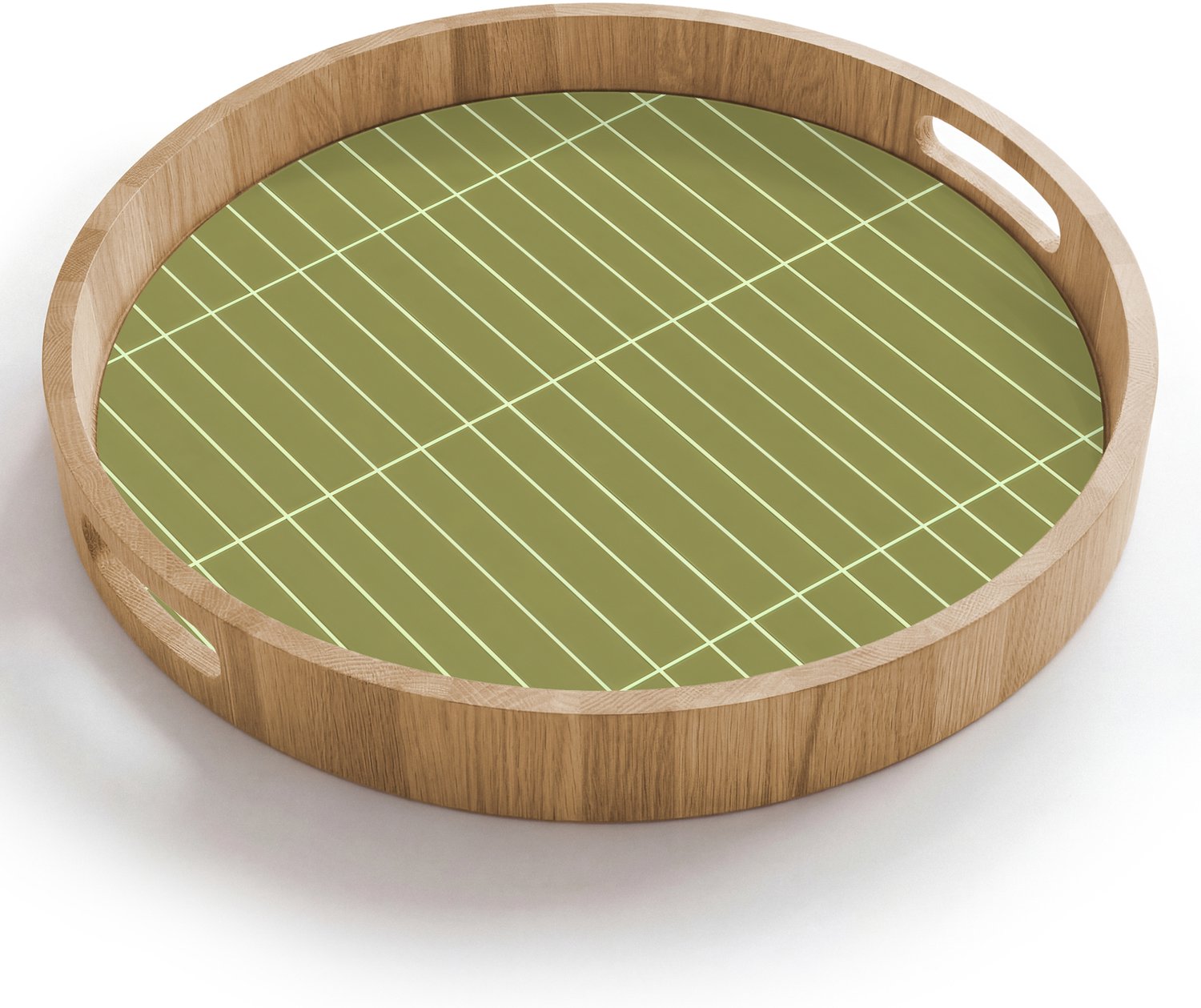Dienblad rond 40x40 cm - Schootdienblad hout - Verticaal - Wandtegel - Olijfgroen - Borrelplank rechthoek - Plateau houten dienbladen