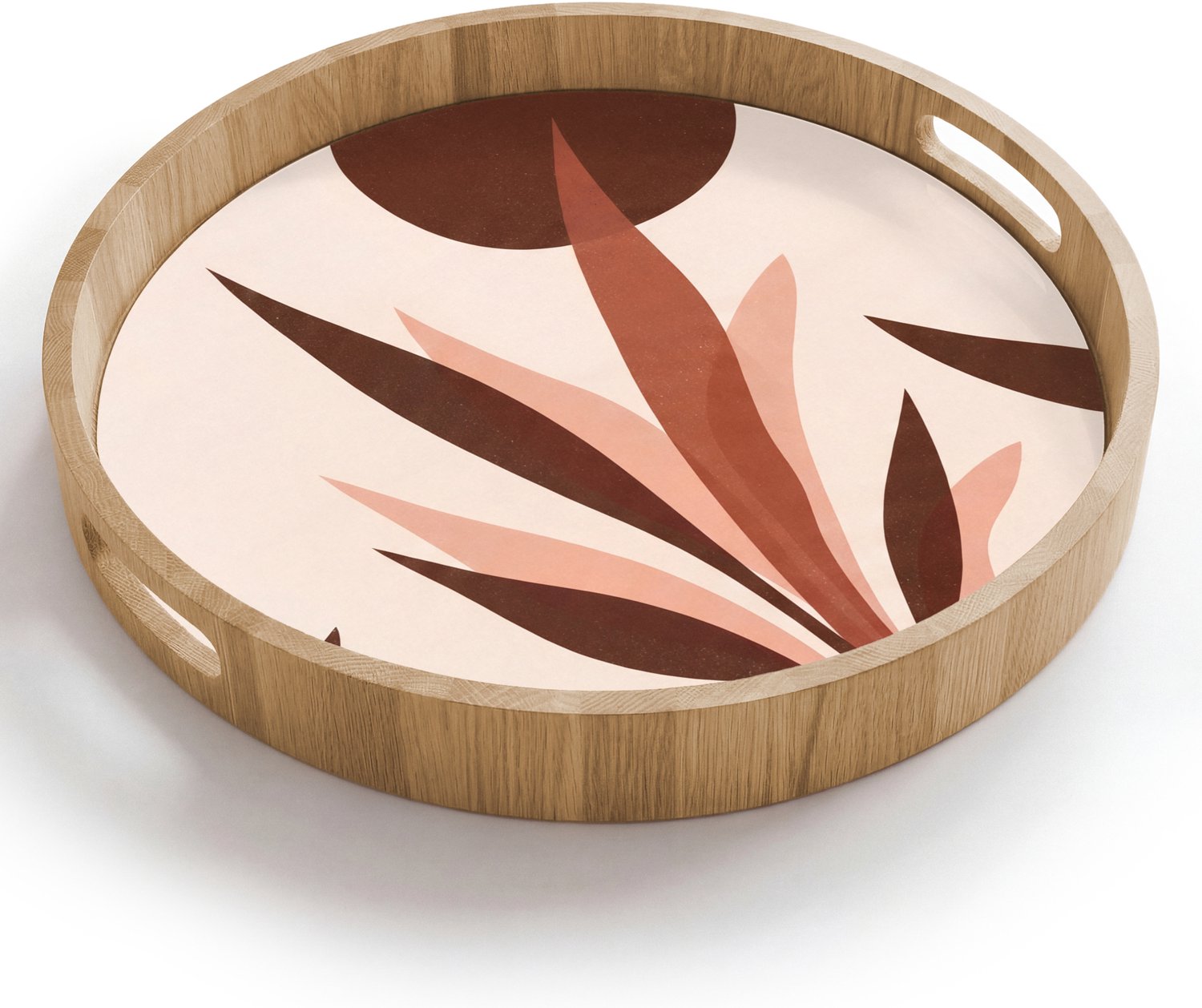 Dienblad rond 40x40 cm - Schootdienblad hout - Planten - Abstract - Natuur - Bruin - Borrelplank rechthoek - Plateau houten dienbladen