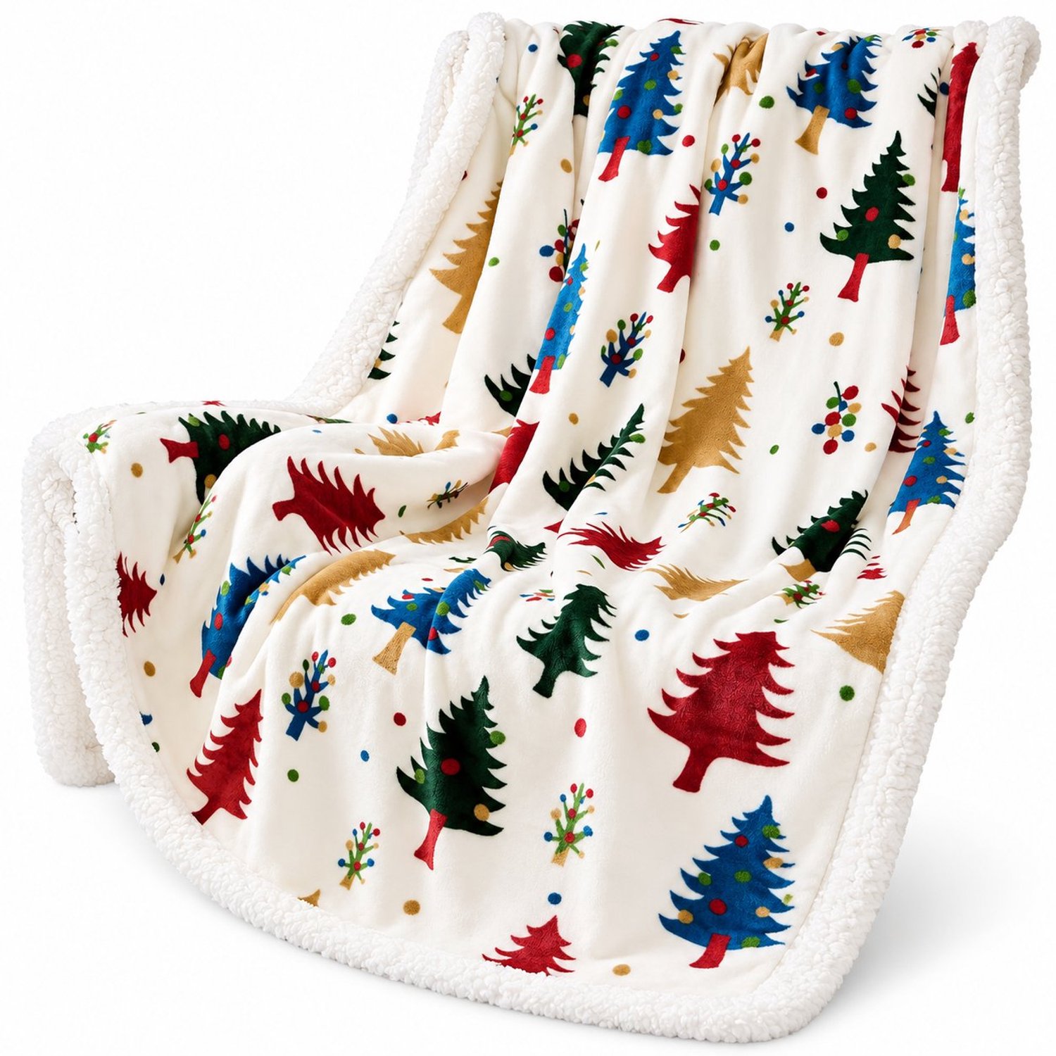 Bobypet Plaid bank - Kerstkleed - 130x150cm - Sherpa Fleece Deken - Warme Plaid - Kerstdecoratie Binnen - Kerstcadeau voor Vrouw - Kerstboomstijl