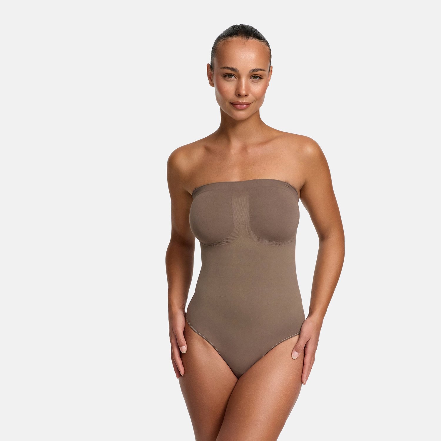 cfab Strapless corrigerende bodysuit met strikjes - taupe-S - Corrigerende Body - Naadlos - corrigerend ondergoed dames