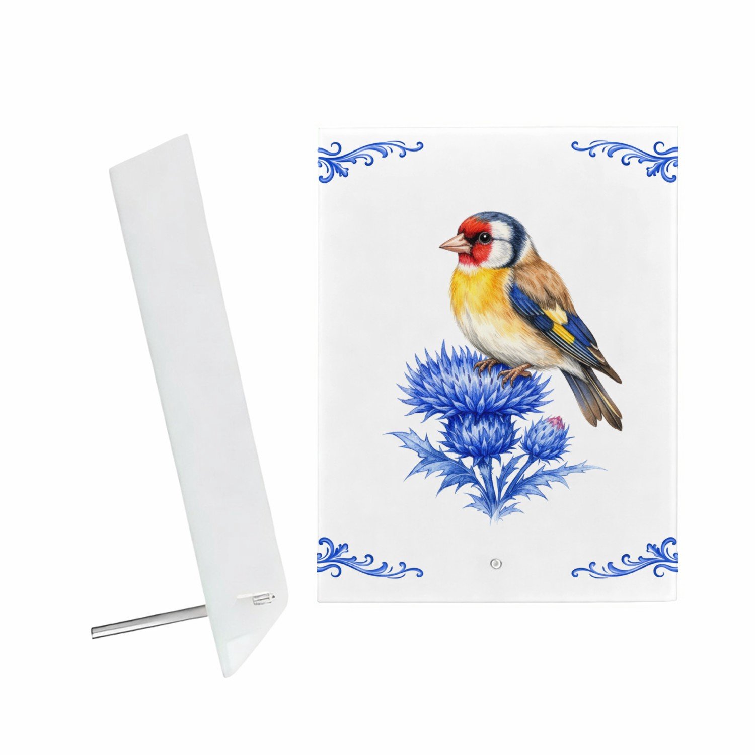 Mr Cadeautjes Glazen fotopaneel Klassieke botanische vogelprint met een andere tuinvogel en - 15 x 20 cm, staand - glas, decoratie, wanddecoratie | cadeau Wit