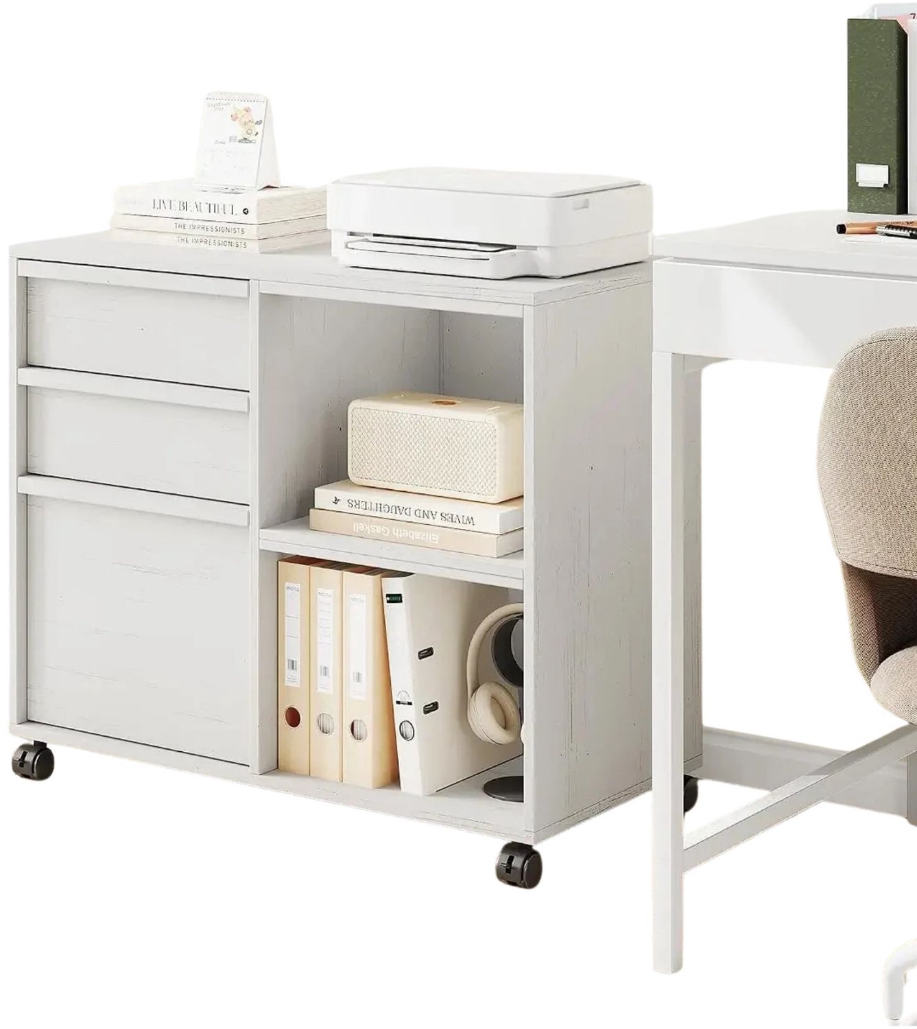 Happiq Archiefkast - Voor Eetkamer - Mobiele Opbergruimte met Open Plank - Hout Wit