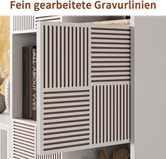 Kinderboekenkast 125x30x60 cm, vakkenkast met 4 deuren, opbergkast voor speelgoed, boeken en accessoires, speelgoedkast voor kinderkamer, wit