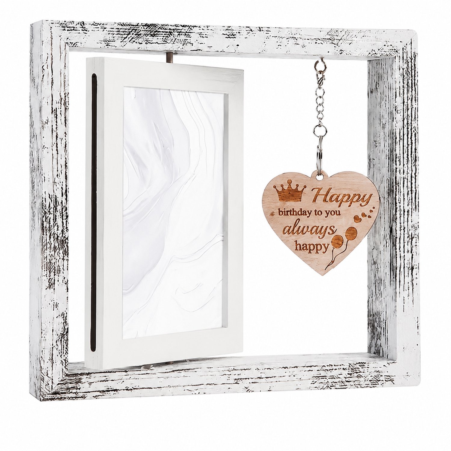 SWGOTA Draaibare dubbelzijdige tafelfotolijst 6 inch - Verouderd wit - Voor foto's van 4 x 6 inch - Alleen lijst