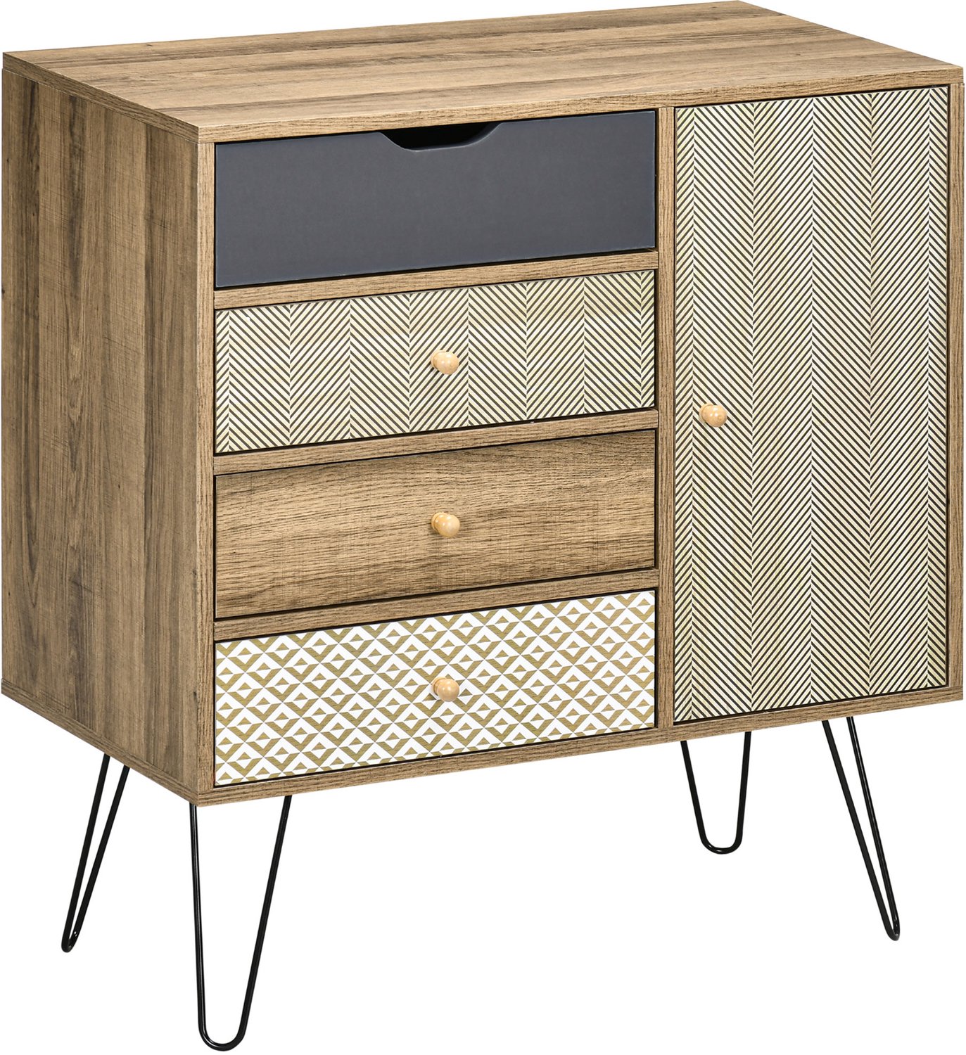 Lunpog Commode met vier lades - Opbergkast/bijzetkast - Geschikt voor slaapkamer, woonkamer, kantoor - 79 x 39 x 86 cm - Bruin Marron