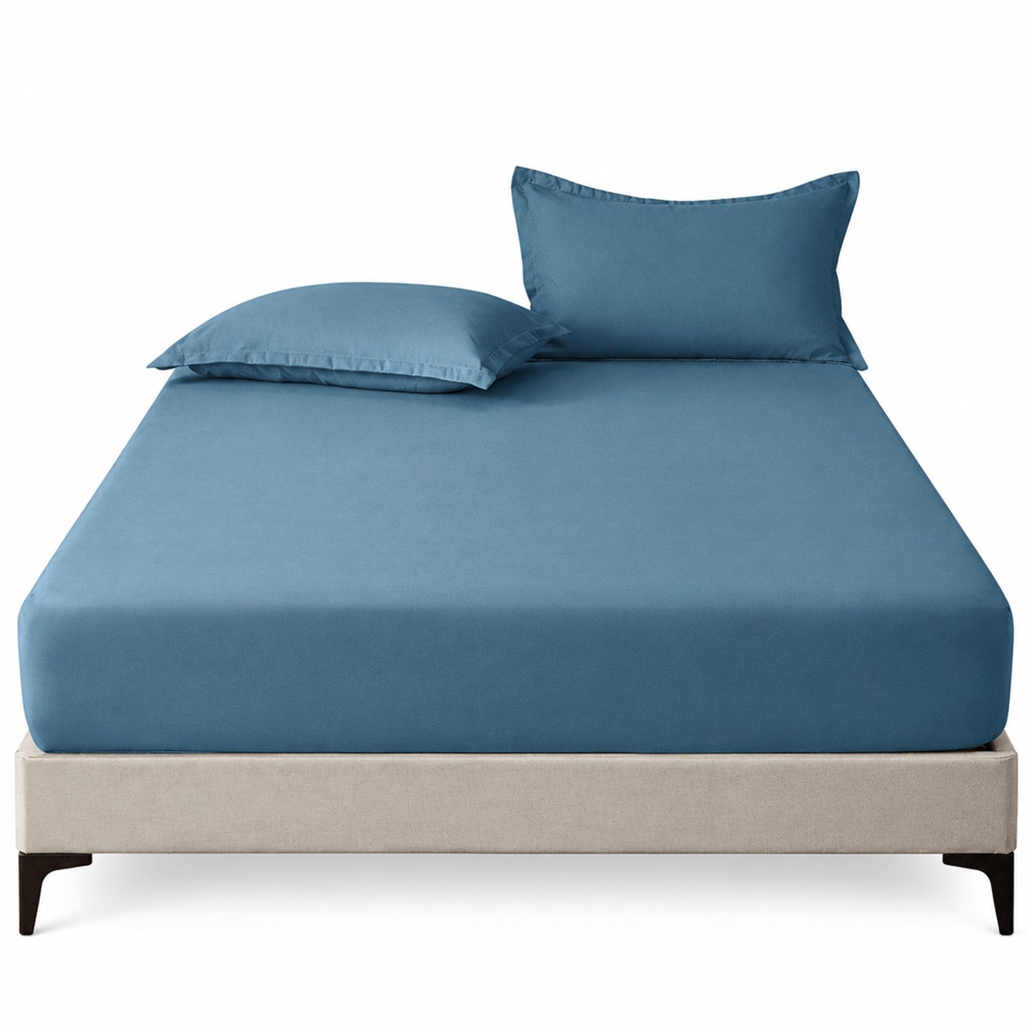 SWGOTA Blauw hoeslaken 153 x 203 cm van polyester, effen uitvoering