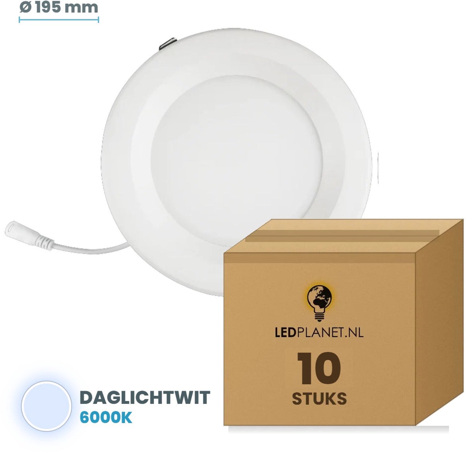 Tsong LED downlight 24W - 10 stuks - Daglichtwit 6000K - 2.400 lm - Ø195mm - zaagmaat Ø170mm - 120° - IP20 - CRI80 - 230V