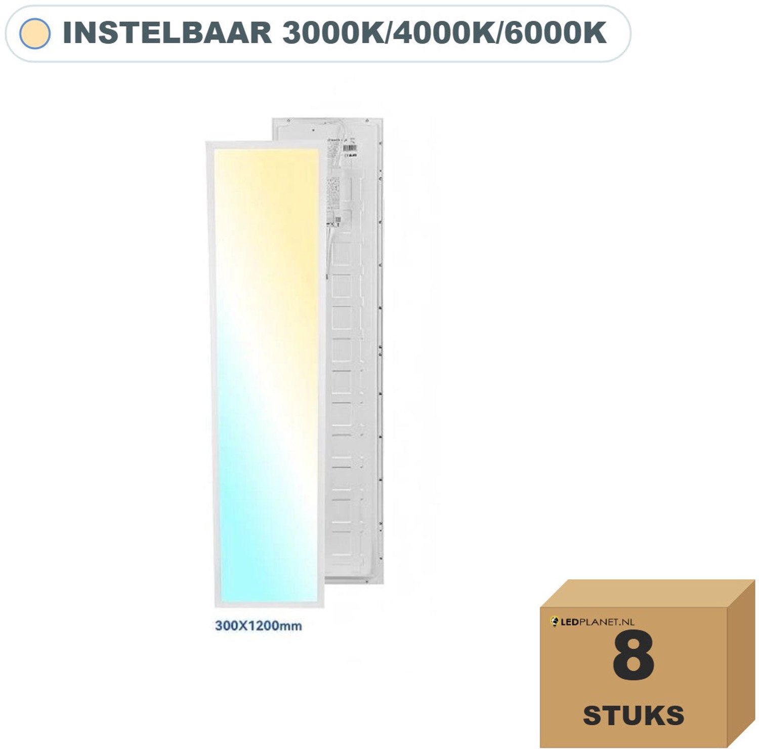 Tsong LED paneel 30x120 cm - 8 stuks - 36W - 3780 lm - 3CCT - Back-lit - wit frame Instelbaar (CCT)