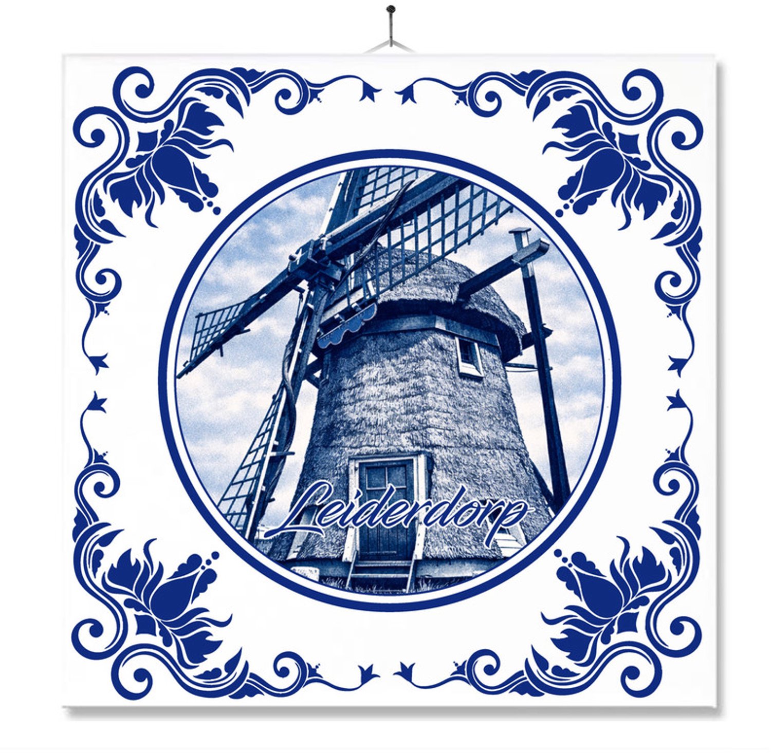 MC Living Tegel Met Opdruk | Leiderdorp | Delft Blauw | Cadeau | Inclusief Geschenkdoos | Standaard | Ophangsysteem Ontwerp 4