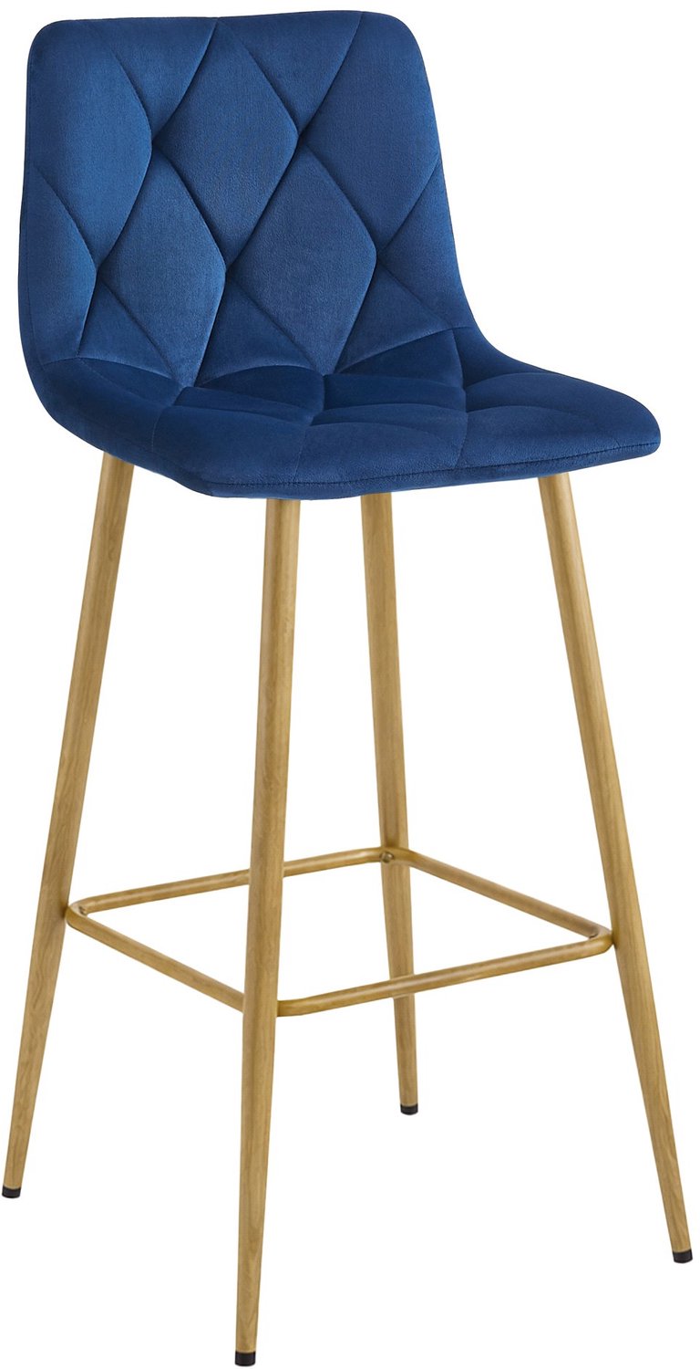 LEOBERT Barkruk NADO – Marineblauw Velvet / Fluweel – Gestoffeerde Barstoel met Rugleuning en Voetsteun – Metalen Poten in Eikenlook – Modern Design – Voor Keukeneiland, Keuken, Bartafel en Thuisbar