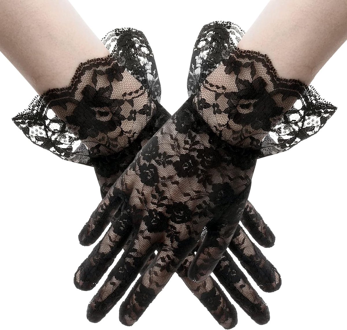Handschoenen, handschoenen van kant, mesh-handschoenen, Halloween-handschoenen voor dames, zwarte handschoenen voor Halloween, nethandschoenen, zwart, voor bruiloften