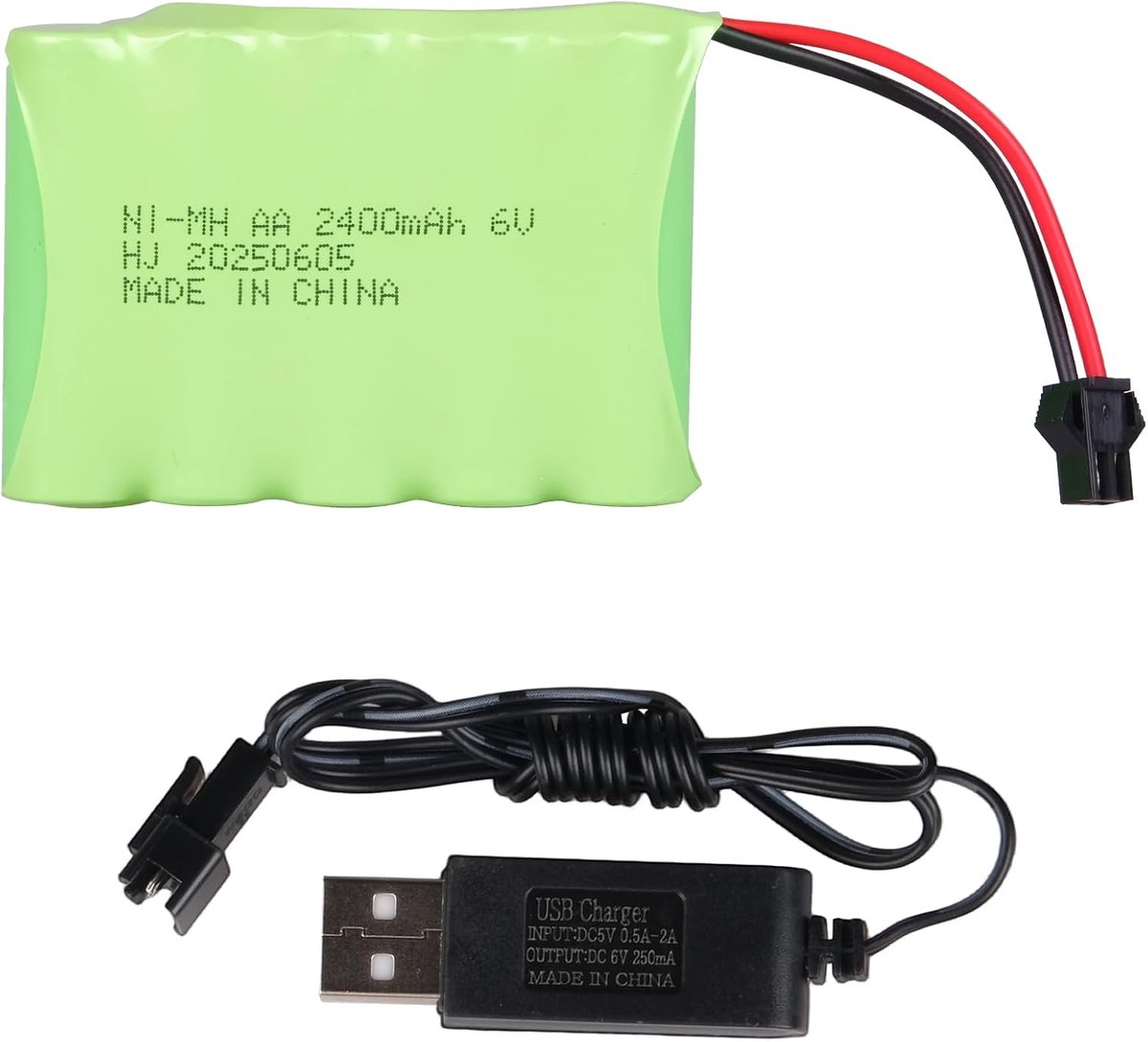 6V 2400mAh NiMH-Batterij met SM-2P-Connector & USB-Oplaadkabel – Oplaadbare AA NiMH-Batterijpack voor RC-Auto’s, Stuntvoertuigen, 4WD Off-Road Voertuigen
