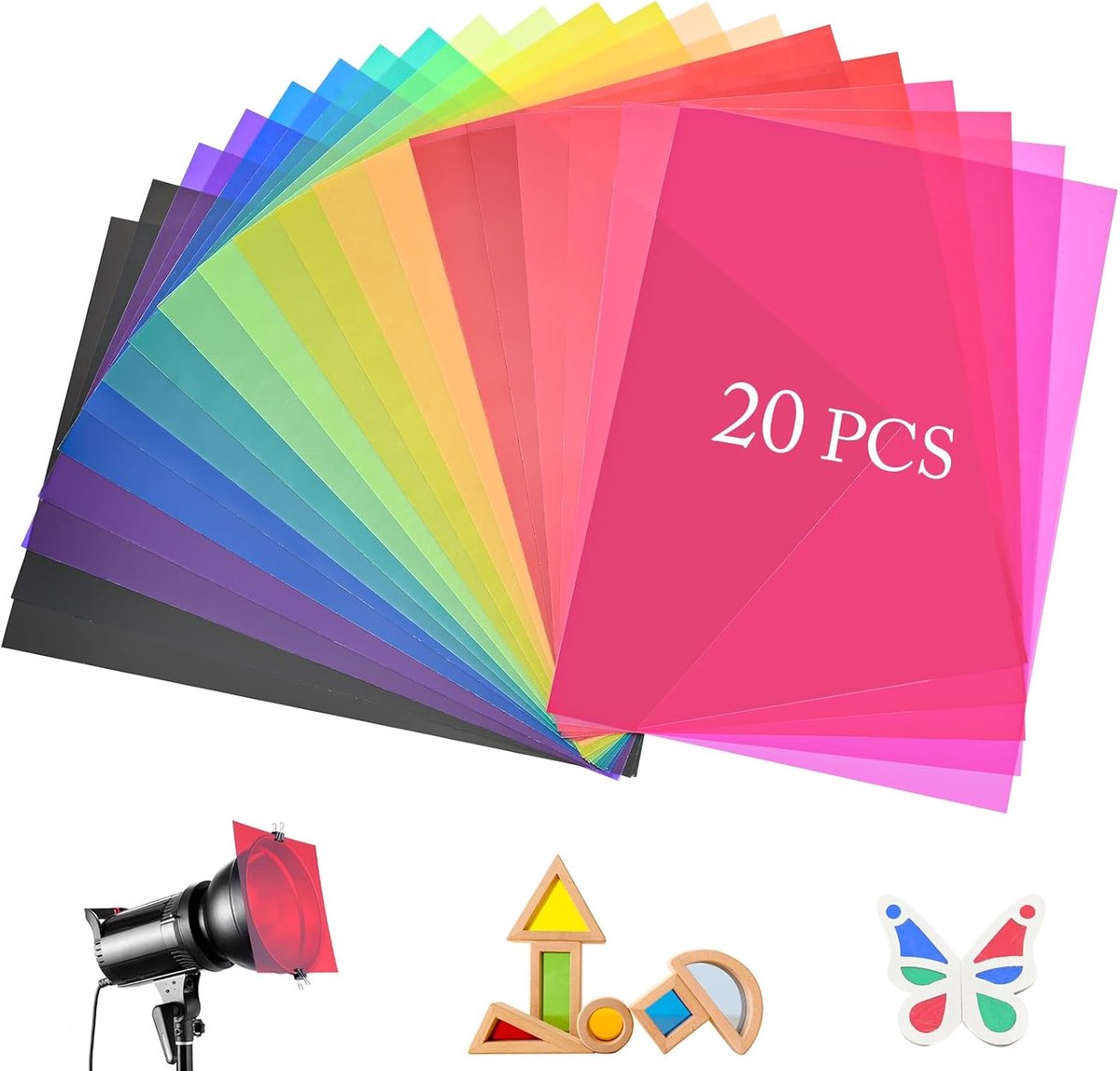 20 stuks A4 gelatine licht 10 kleuren, kleurcorrectie gel lichtfilter, led-spot-filter, voor fotolamp, stroboscooplicht
