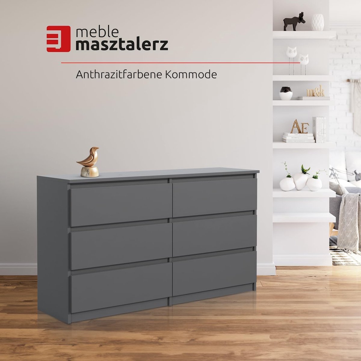 Dressoir 138,6 x 78,5 x 39 cm - Modern kast met 6 lades, elegant design, veelzijdig inzetbaar - Industrohome