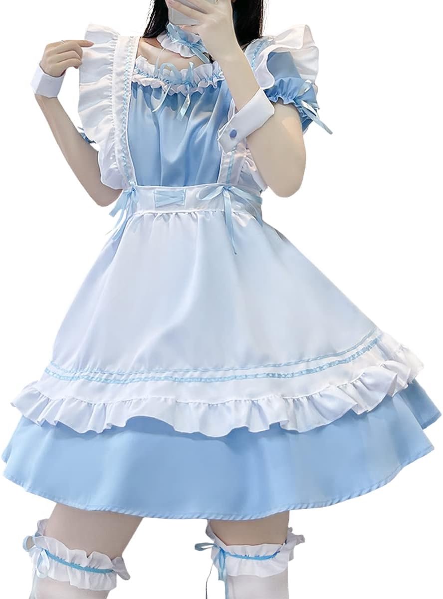 Dress Coplay Anime Outfit French Maid Halloween Kostuum Inclusief Jurk Hoofddeksels Schort Manchetring Beenring