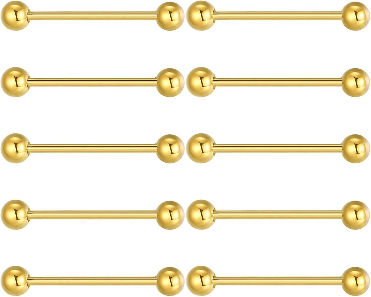 6 mm, tepelbal, 12/14/16/19 mm, staaflengte, chirurgisch staal, tongpiercing, tepelpiercing, zilver, goud