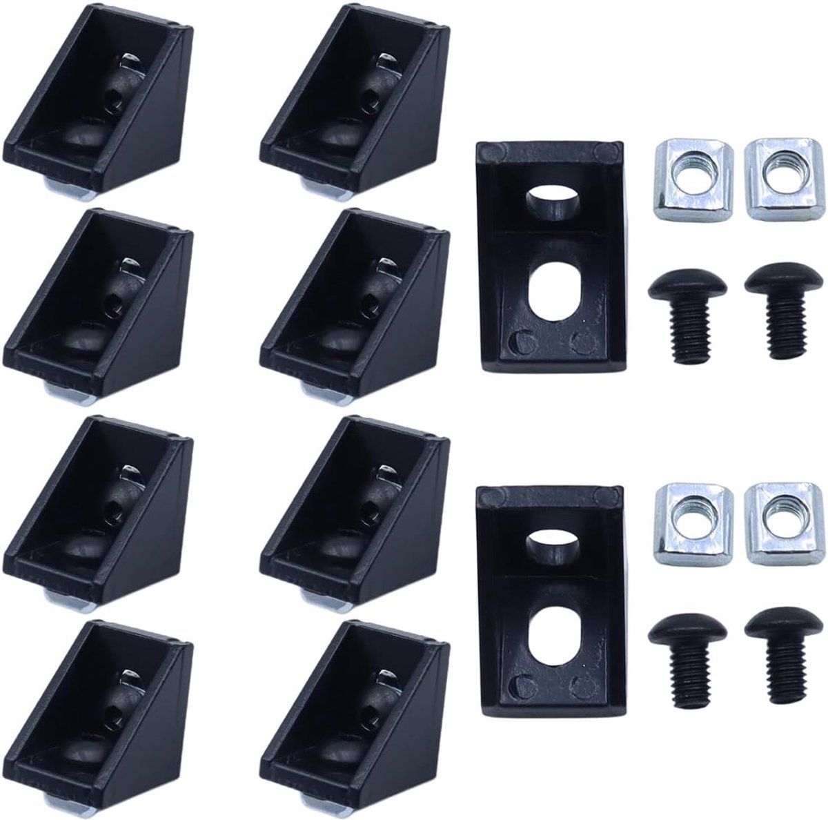 10 stuks zwarte hoekconnectoren 90° L-vormig aluminium profiel 2020 met M5-moeren en inbusschroeven voor veerprofiel, 3D-printer, CNC-router, doe-het-zelf projecten