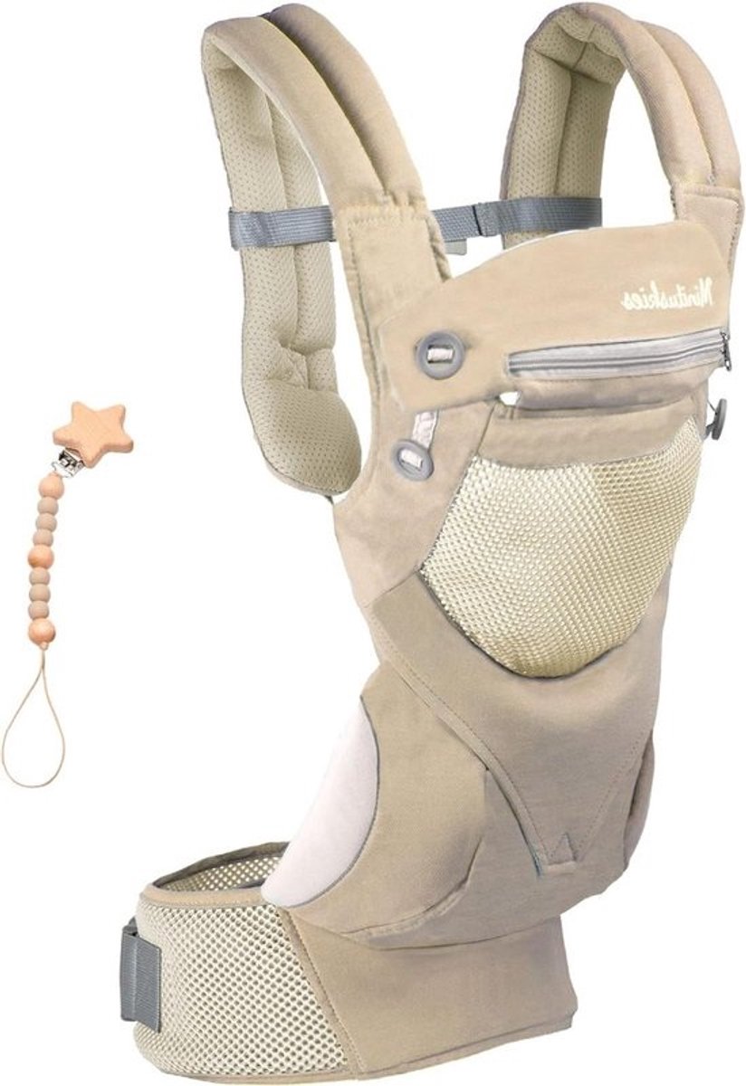 Ergonomische en ademende PureComfort Mini-rugzak - voor pasgeborenen - Kangoeroezak voor baby's - 4 posities in 1 - Aanbevolen gewicht - 3 tot 15 kg - Beige