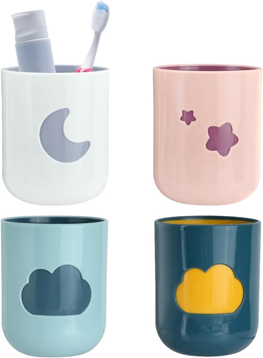 4 stuks tandenborstelbekers, mondwaterbeker, drinkbeker kunststof, draagbare plastic bekers voor de badkamer, draagbare mondbeker voor op reis
