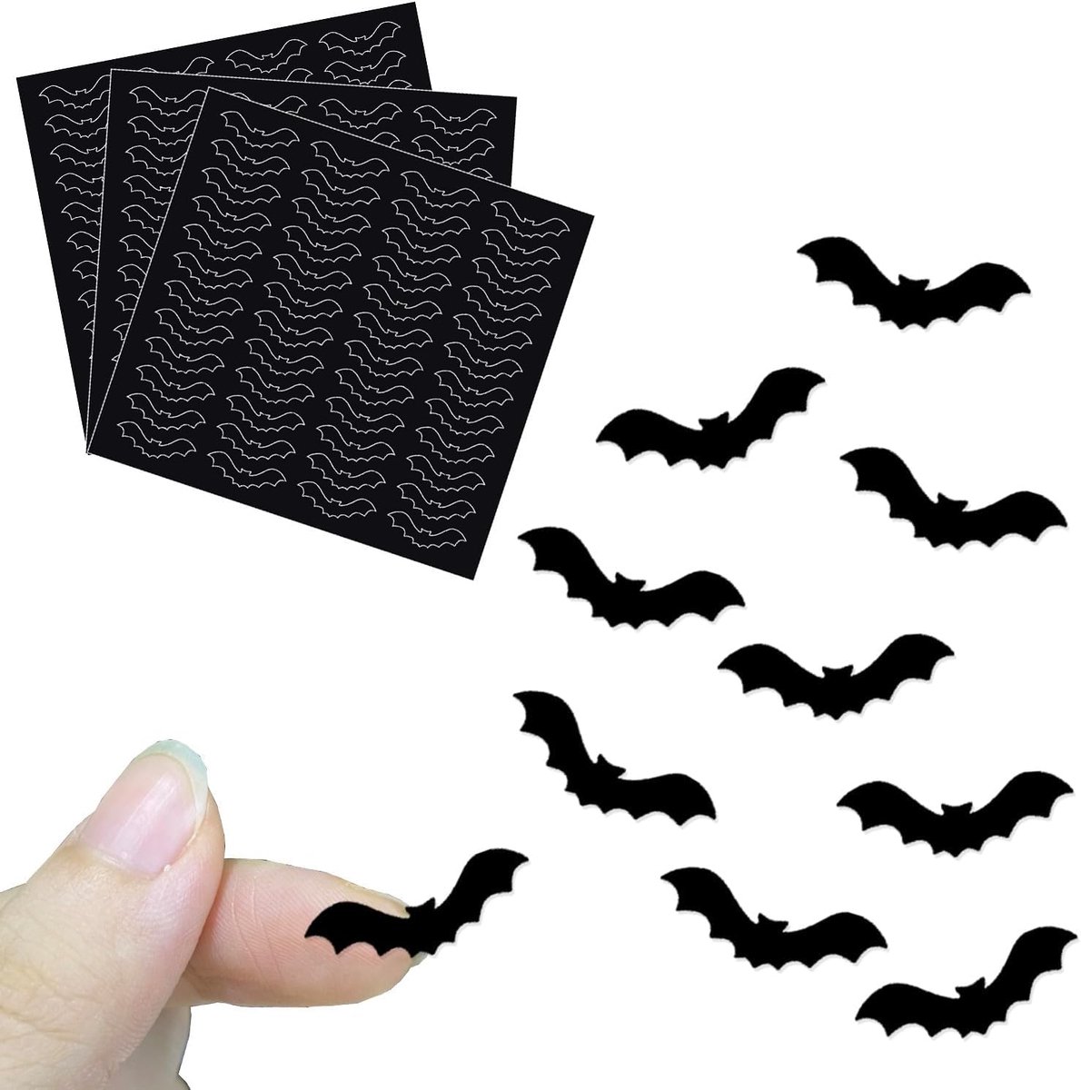 144 stuks, vleermuisstickers, decoratie, Halloween, vleermuis, zelfklevend, kleine vleermuissticker, decoratie voor Halloween-feestaccessoires