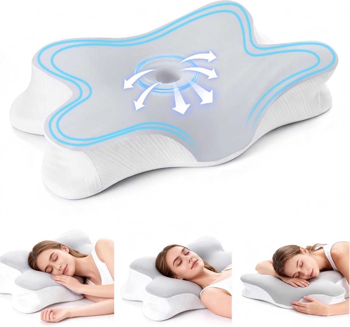 Nekkussen, hoofdkussen, ergonomisch traagschuim nekkussen, orthopedisch hoofdkussen voor zijkanten, rug en buikslapers