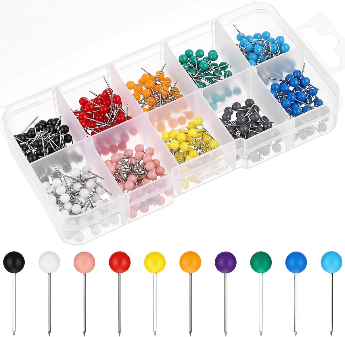 500 stuks veelkleurige pushpins, kleine ronde kop kaart pushpins voor kurkbord, 1/8 inch kleurrijke duimkopspijkers voor thuiskantoor kaart, kurkbord, prikbord, muur (tien kleuren)
