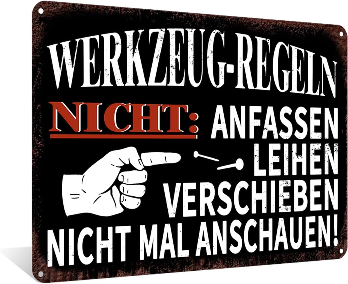 "Gereedschapsregels - Niet aanraken" gewaagd industrieel aluminium bord wanddecoratie voor garage, werkplaats, kantoor, mannenholte, veranda - 20 x 30 cm (25287)