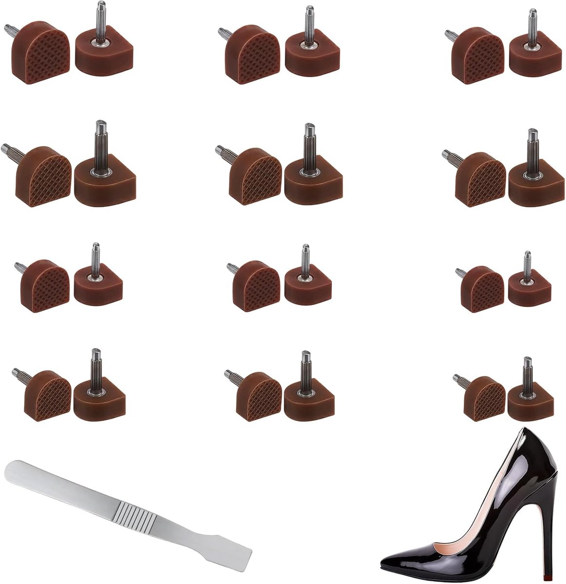 Haktips voor hoge hakken, 12 paar met 1 wriktool, 6 maten van 7 x 7 tot 12 x 12 mm, 2 pendiktes, antislip vervangende hakdopjes voor schoenreparatie