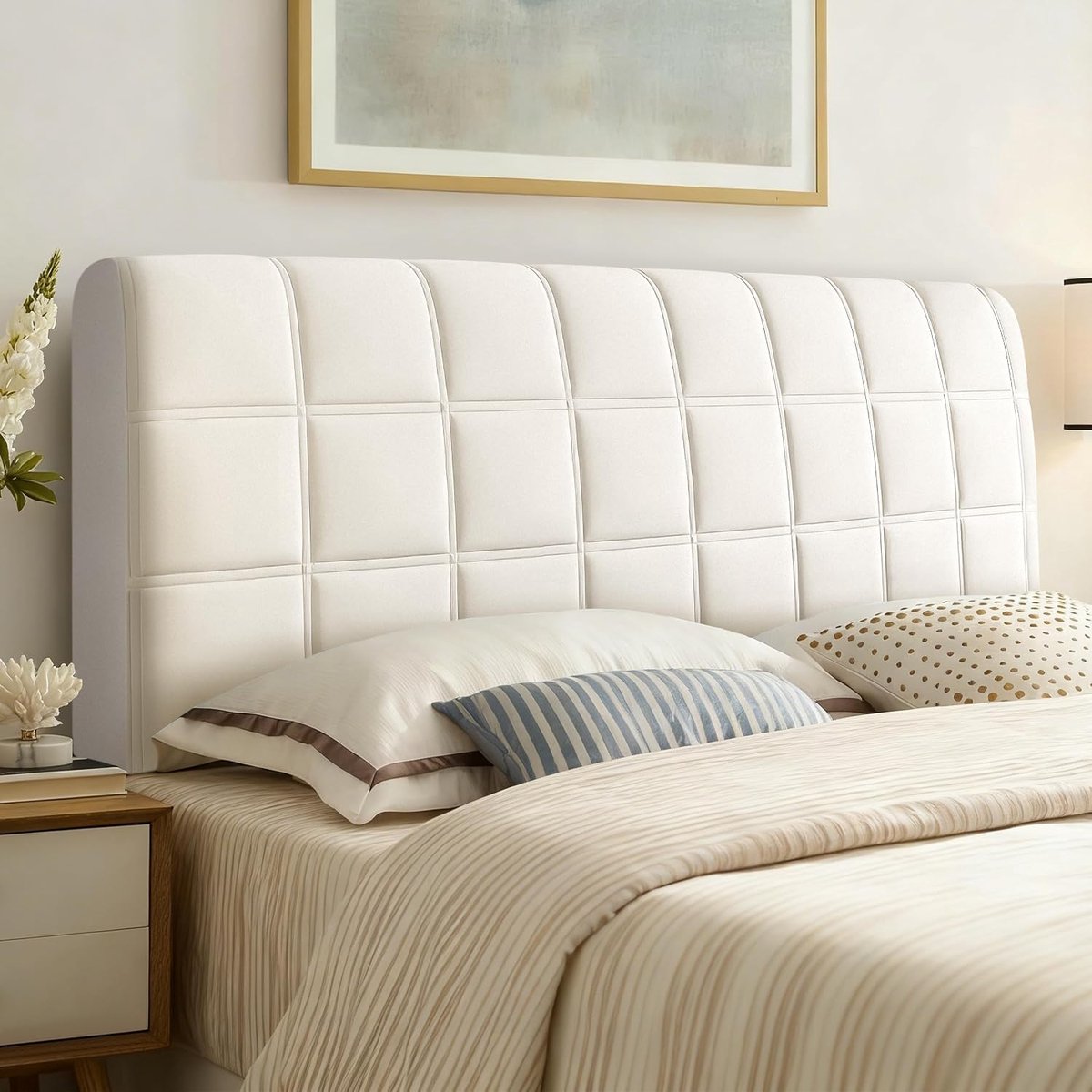 Hoofdbordhoes, beschermer, dik, gewatteerd, voor hoofdeinde, slaapkamer, gebroken wit, 120 cm