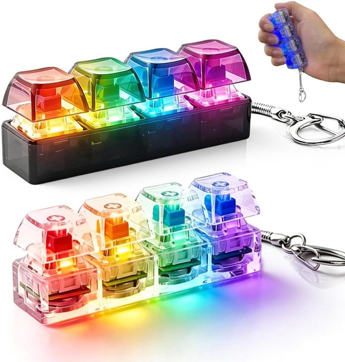 Fidget speelgoed, 2 stuks fidget toys met ledlicht, toetsenbordsleutelhanger, clicker keycap-speelgoed, stressvermindering, voor angst, kantoor, school en reizen