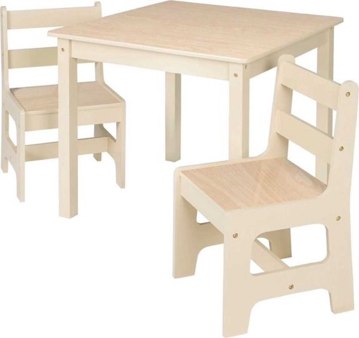 1 set - Houten peuter- en kindertafel - Met 2 stoelen - Krukken - Voor kleuters - Jongens en meisjes - Tafel 60*60*55 cm - Stoelen 30*30*55 cm