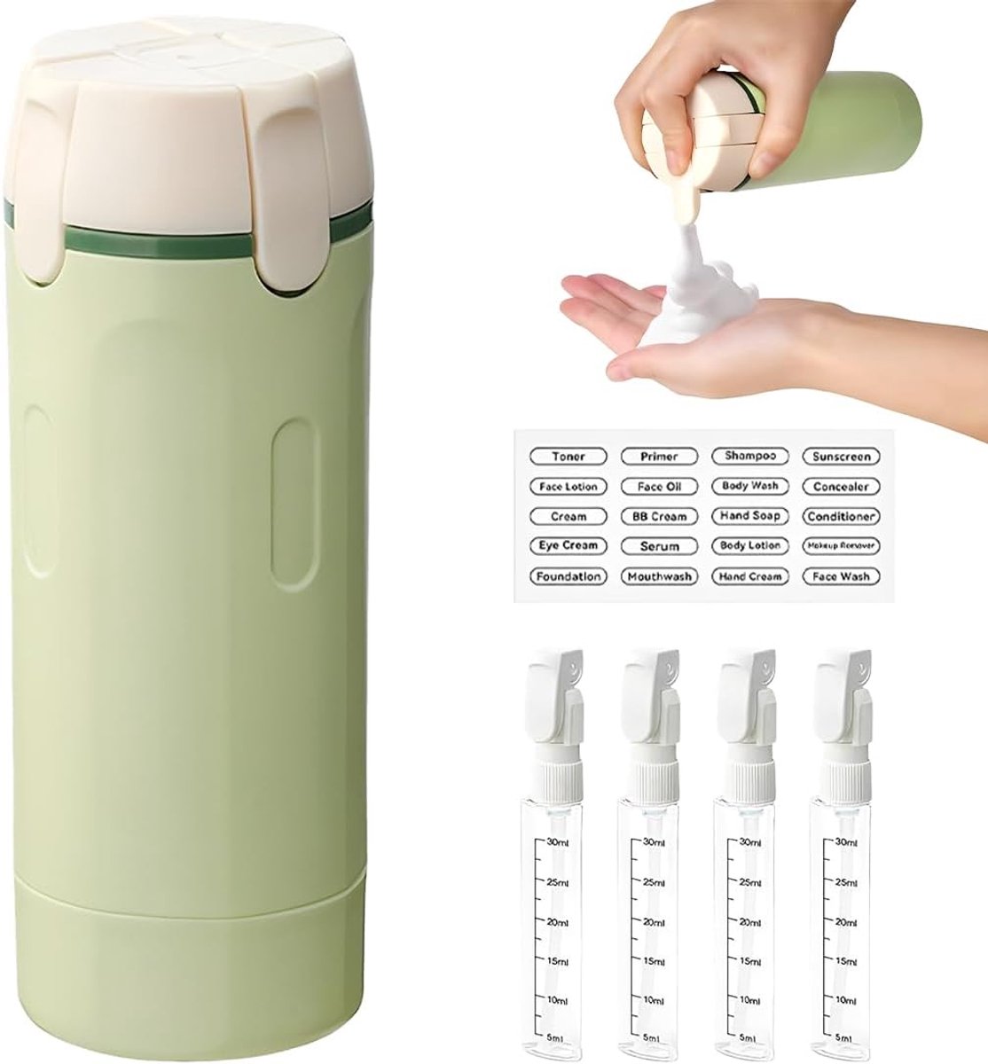 4-In-1 Navulbare Bewaarfles, Lekvrij, Voor Diverse Toiletartikelen, Draagbaar (Groen)